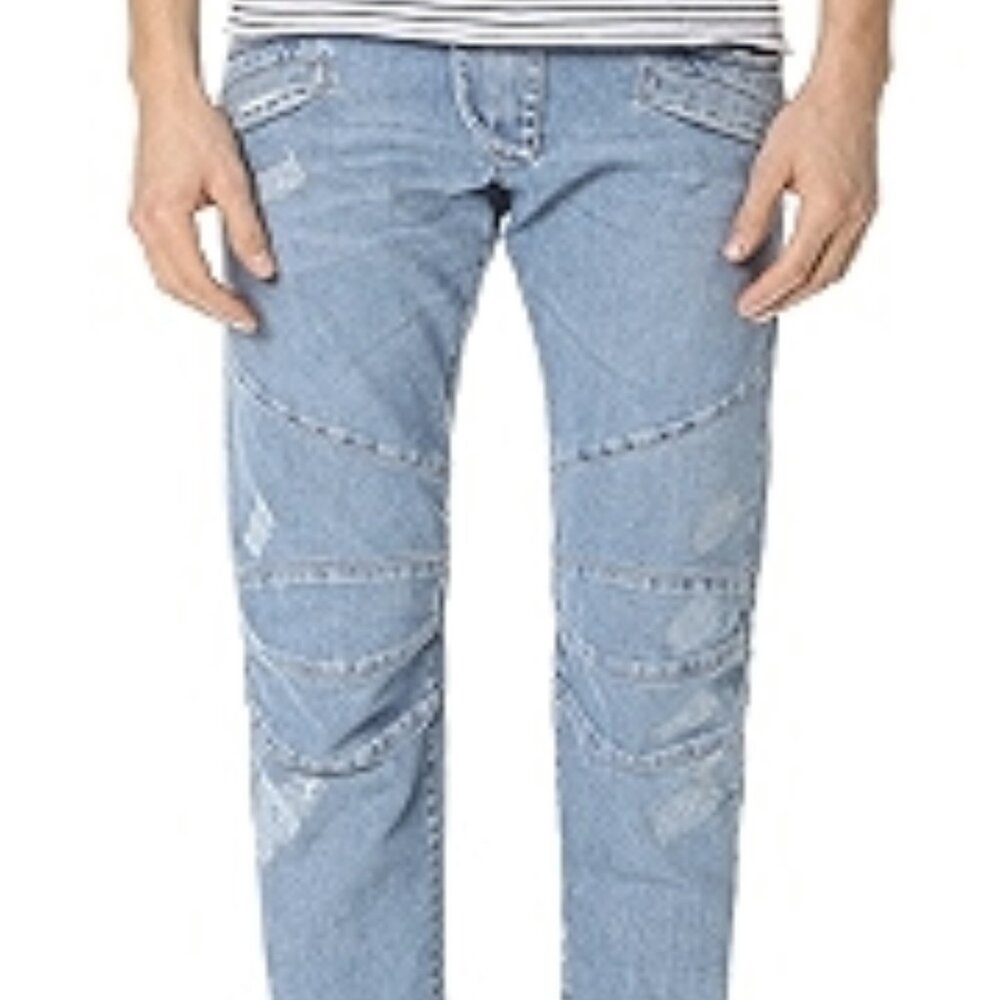 NWT Balmain Moto Jeans Blue Denim Male